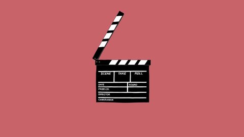 
Black film clapperboard written in white on a pink background