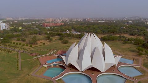NEW DELHI, INDIA - Lotus Temple in Delhi.The Bahai House of Worship in New Delhi, popularly known as the Lotus Temple due to its flowerlike shape. (aerial photography)