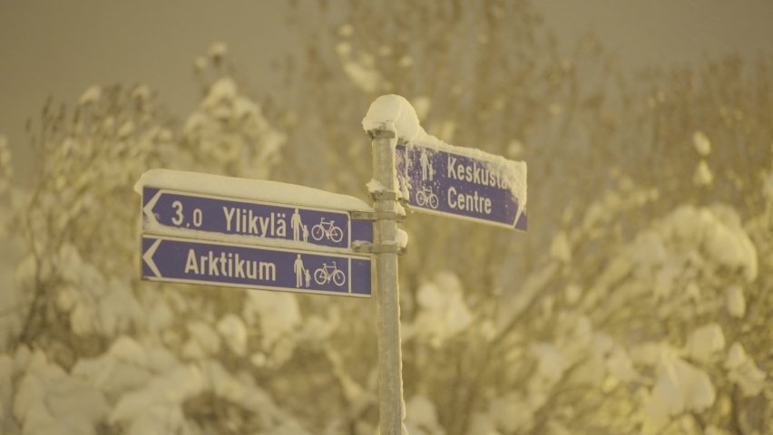 Road tables in Rovaniemi in winter. Finland.