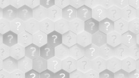 Question Marks Hexagon Surface Loop 1 Gray x White: clean, elegant animation of question marks over hexagon shapes. Hexagonal grid pattern background in modern clean white and grey.  - Powered by Shutterstock - Get 15% off with code: PIKWIZARD15