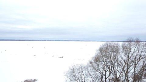 Panorma's frozen lake in winter