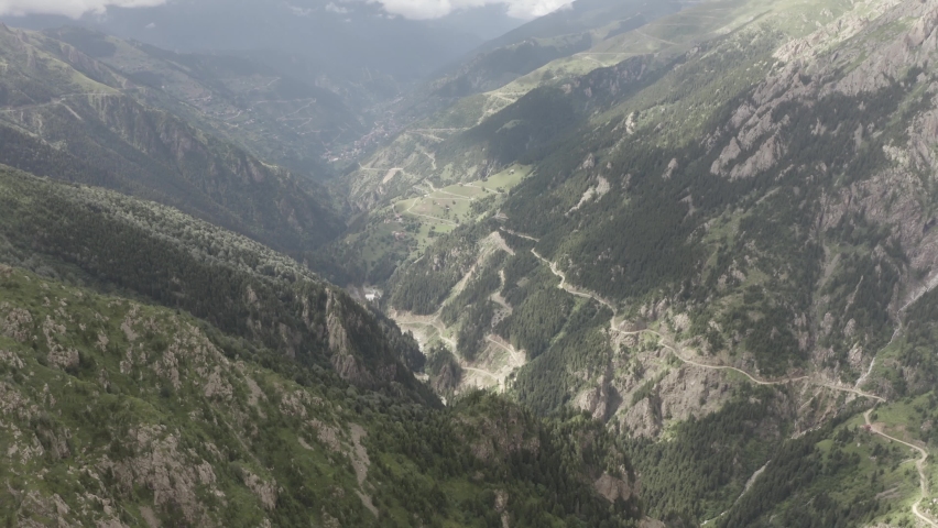 Aerial view of the Dangerous Old D915 (Bayburt of Yolu) also known as death road and the mountain scenery of turkey - Professional RAW 4k Footage