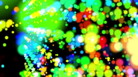 Isolated black background. Abstract color scheme of blurred moving particles. Close-up. Celebration, disco, fun. 3D illustrations.