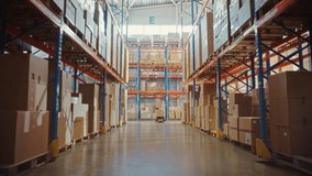 Future Technology 3D Concept: Automated Retail Warehouse AGV Robots with Infographics Delivering Cardboard Boxes in Distribution Logistics Center. Automated Guided Vehicles Goods, Products, Packages - Powered by Shutterstock - Get 15% off with code: PIKWIZARD15