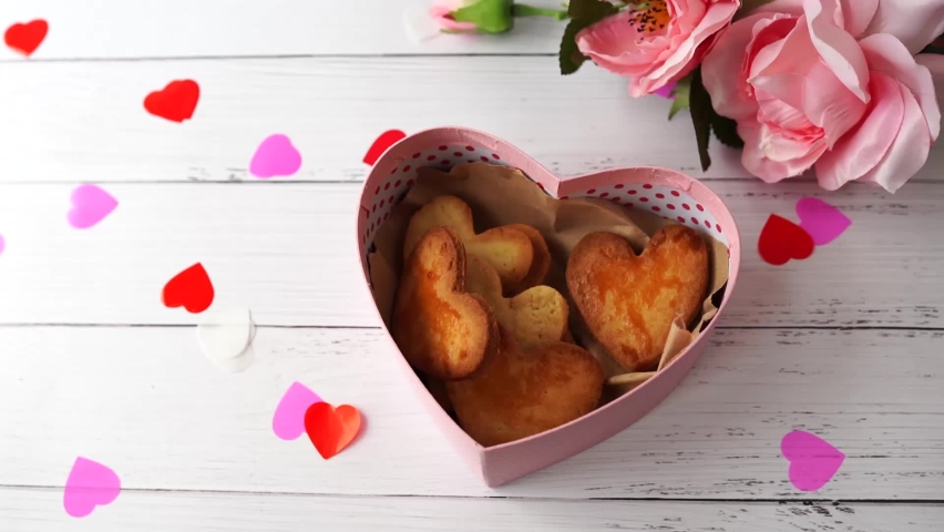 Heart shaped cookies in blue box for valentine
