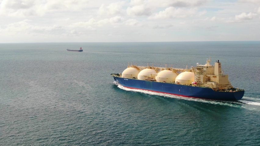 Liquefied natural gas tank in the open ocean, Transportation of liquefied gas and oil products. LNG | Shutterstock HD Video #1065484138
