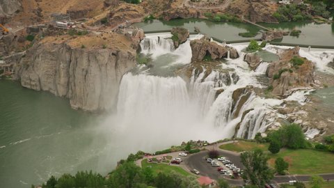 Idaho circa-2019. Aerial view of Shoshone Falls in Twin Falls, Idaho. Shot from helicopter with Cineflex gimbal and RED 8K camera.