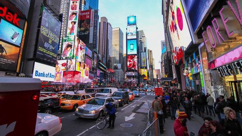 Times Square, New York, USA - Timelapse of busy Times Square as the sun sets