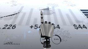 Animation of stock exchange financial data processing with robot's hands pointing. global finance technology digital interface concept digitally generated image. - Powered by Shutterstock - Get 15% off with code: PIKWIZARD15