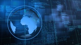 Animation of globe spinning and data processing over blue grid. global networking technology concept digitally generated image. - Powered by Shutterstock - Get 15% off with code: PIKWIZARD15
