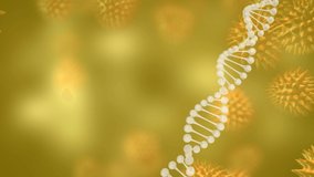 Animation of dna strand over 3d covid 19 cells floating on green background. coronavirus covid 19 global pandemic health crisis concept digital composite. - Powered by Shutterstock - Get 15% off with code: PIKWIZARD15