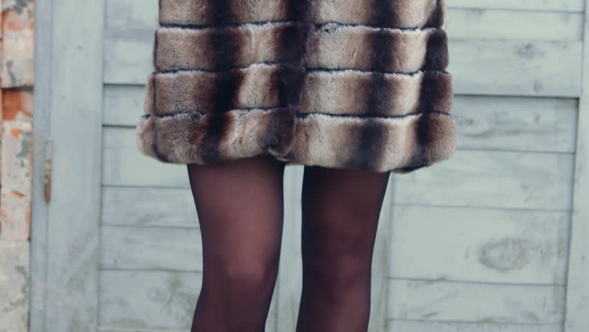 Portrait of beautiful young woman wearing fashionable fur , looking at camera.