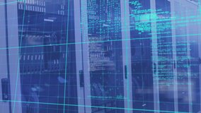 Digital composition of data processing over grid network against server room. computer interface technology and online security concept. - Powered by Shutterstock - Get 15% off with code: PIKWIZARD15