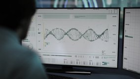 A scientist is working all night in the lab. Testing new ways of molecular diagnostics. Using advanced computer software to scan the DNA structure. Medical research. Cell count. - Powered by Shutterstock - Get 15% off with code: PIKWIZARD15