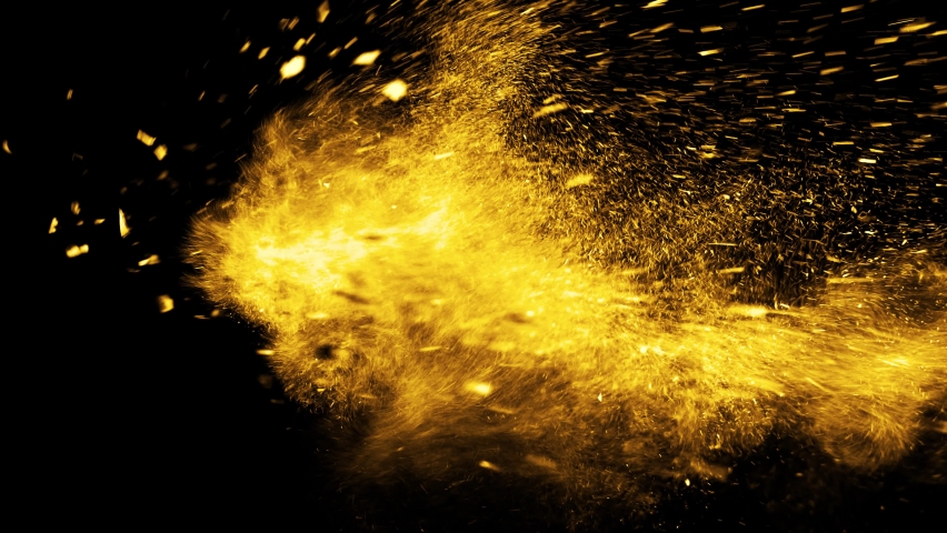 Gold dust particles fly in slow motion in the air lingering slowly. Dust Particles Background Bokeh Lights Background on Black Background 4k Footage Snow Particles Background. | Shutterstock HD Video #1065541639