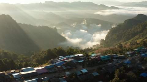 Aerial view of hill village in Bang Cha Po or Ban Ja Bo village in Pang ma pha district in Mae Hong Son, Thailand