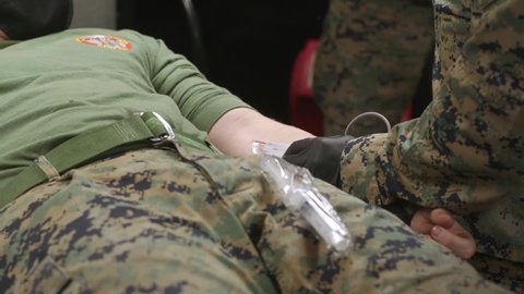 CIRCA 2020 U.S. Navy hospitalmen conduct Valkyrie Emergency Whole-Blood Transfusion training at Camp Lejeune, NC.