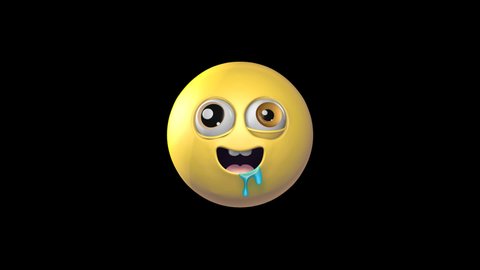 Drooling Face 3D Animated Emoji. HD Smiley Emotion Icon Animation on Transparent Background. 3D Emoticon Motion Design Video.