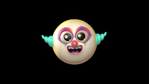 Clown Face 3D Animated Emoji. HD Smiley Emotion Icon Animation on Transparent Background. 3D Emoticon Motion Design Video.