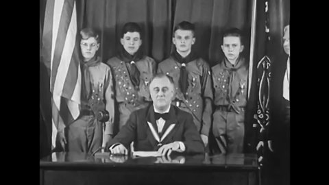 CIRCA 1930s - President Franklin Delano Roosevelt announces a National Scout Jamboree for the Boy Scouts of America in 1935.