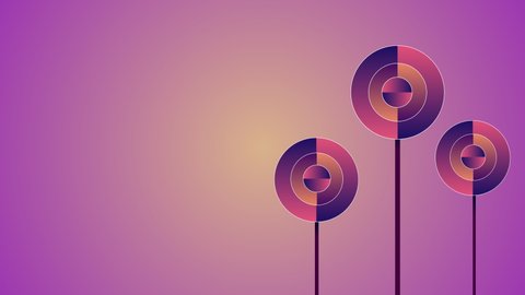 Abstract three purple pink lollipops background 4k video.
