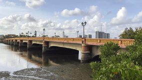 Landscape bridge over river in historical city Brazil Recife Pernambuco in beautiful blue sky 4k video