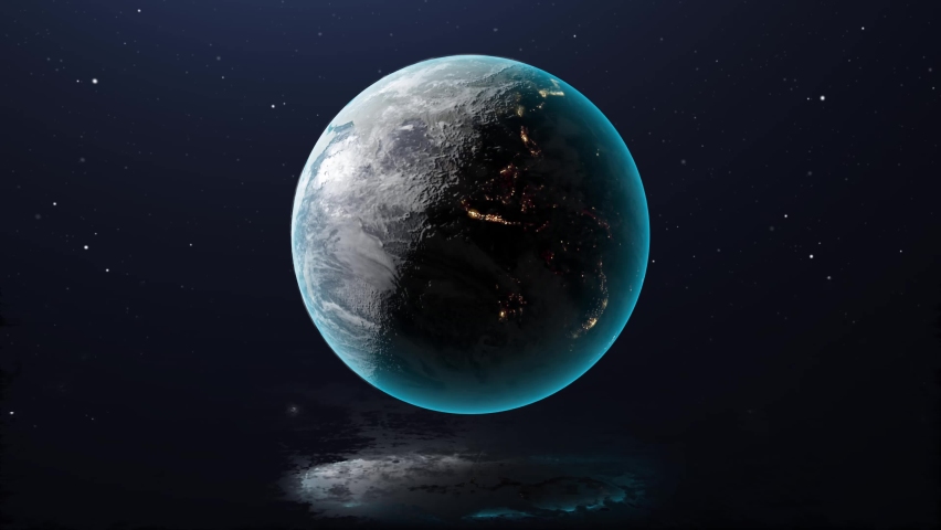 4K Realistic 3D Spinning earth with night lights. Beautiful Earth with Shadow, Stars in background and Perfect loop. High quality 3D animation. | Shutterstock HD Video #1065566419