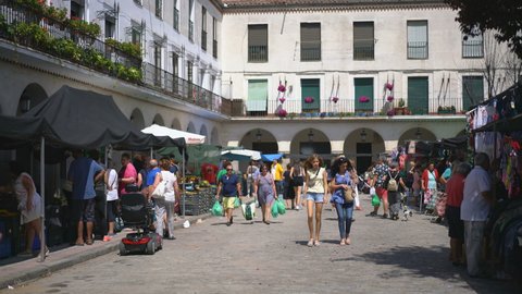 SALAMANCA, SPAIN - 27TH JULY 2019: Traditional street market in the province Salamanca, Spain, Europe.