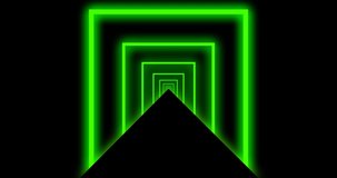 Square shapes speed looping tunnel 4k footage clip. abstract Green color glowing footage.