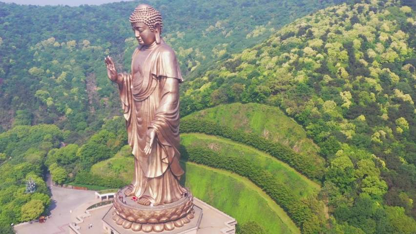 Aerial view of Lingshan Giant Buddha in Wuxi City, Jiangsu Province, China