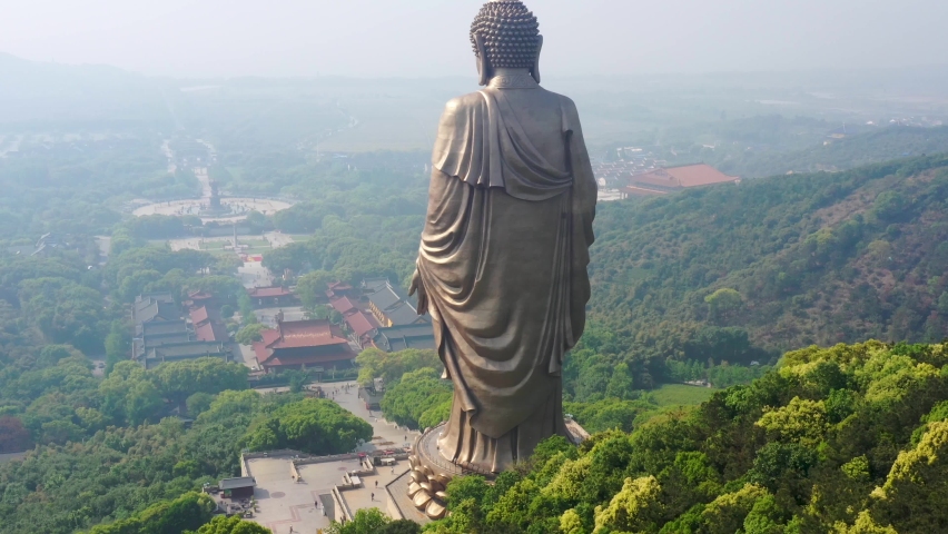 Aerial view of Lingshan Giant Buddha in Wuxi City, Jiangsu Province, China