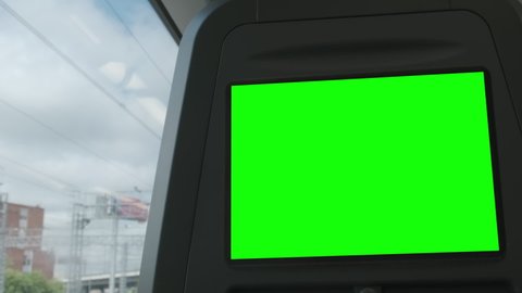 Green screen led display for advertising in public subway train seat. 