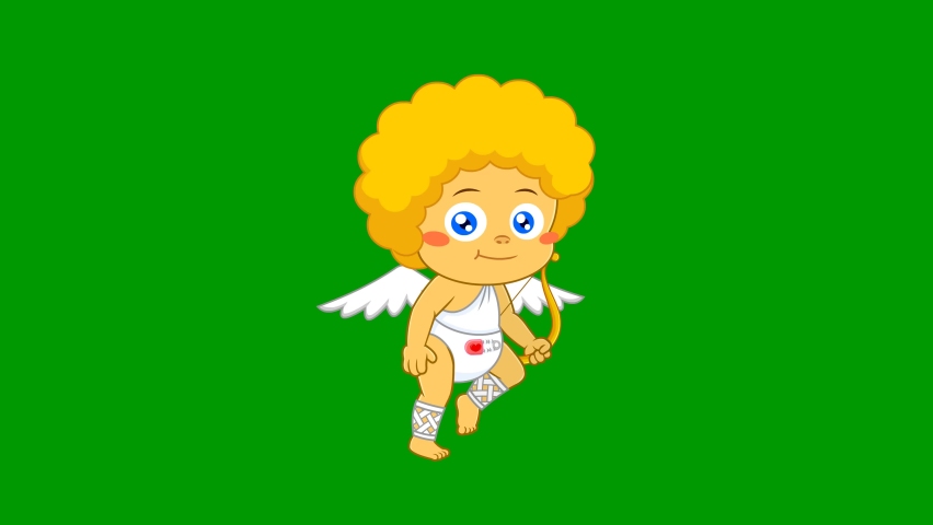 Baby Cupid Cartoon Character Shooting Heart Arrows. 4K Animation Video Motion Graphics On Green Screen Background Royalty-Free Stock Footage #1065596881