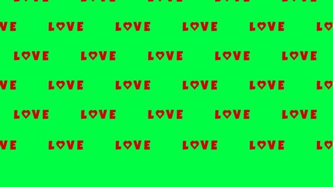 Green screen animated red love word with heart sign move down. It seamless and perfect for video effect and insert video youtube