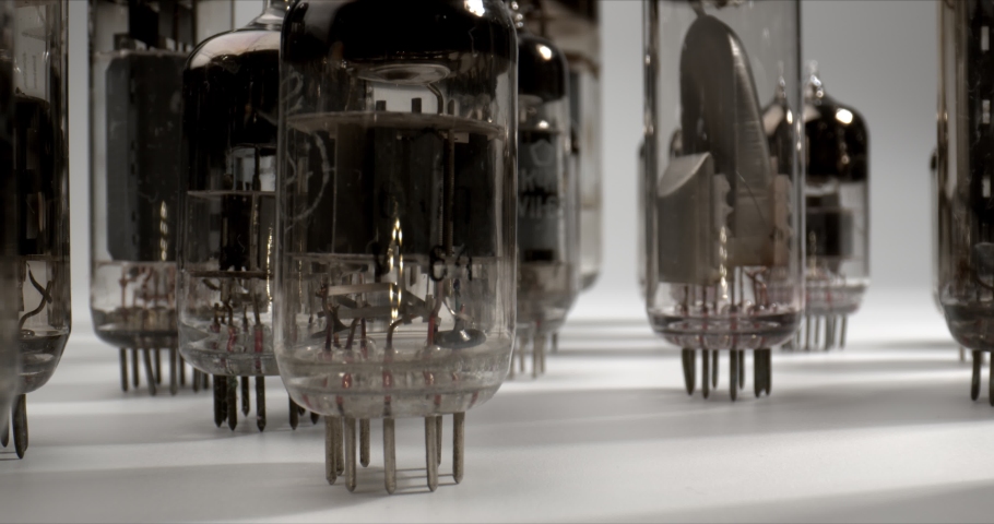 The concept of antiques in the modern world. Close up of old radio components. Zoom out, Close up. High quality.