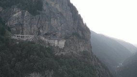 Professional Aerial footage of Sumela Monastery (Greek Orthodox Monastery) near Trabzon Turkey. 4k Professional RAW Footage