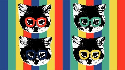 Stylish seamless motion graphics with cats. Animated background of trendy colors. Motion design. Cool cats on a bright background.