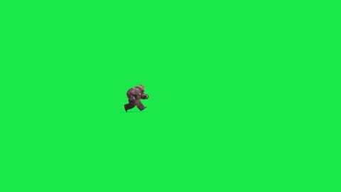 Green Screen Bigfoot Yeti Run Side Real Fur 3D Rendering Animation. 4K
