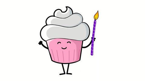 Cute Happy Birthday cake animation smile with candle isolated
