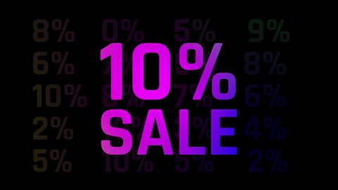 10 percent discount sale animation on black background