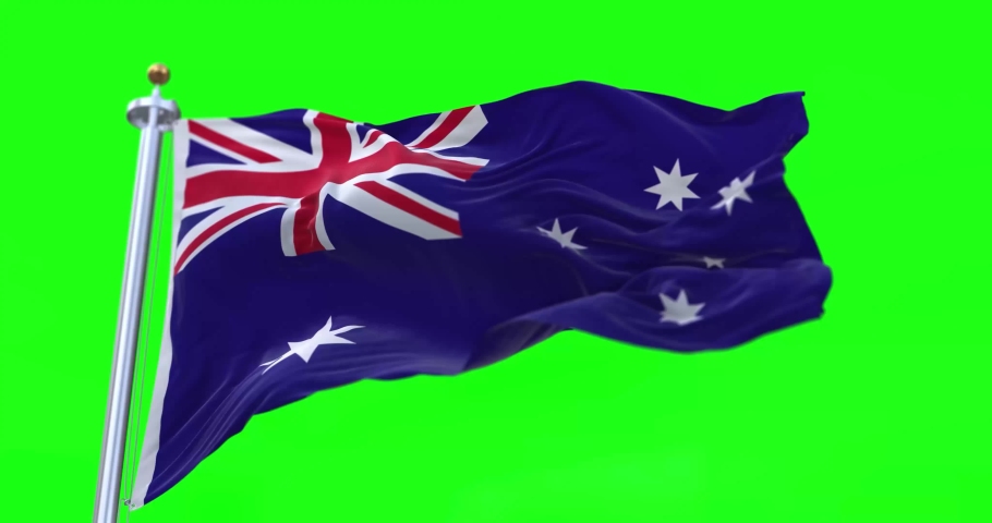Australia flag realistic waving in the wind 4K video, for Independence Day or Anthem etc, green screen background chroma key (Perfect Loop)