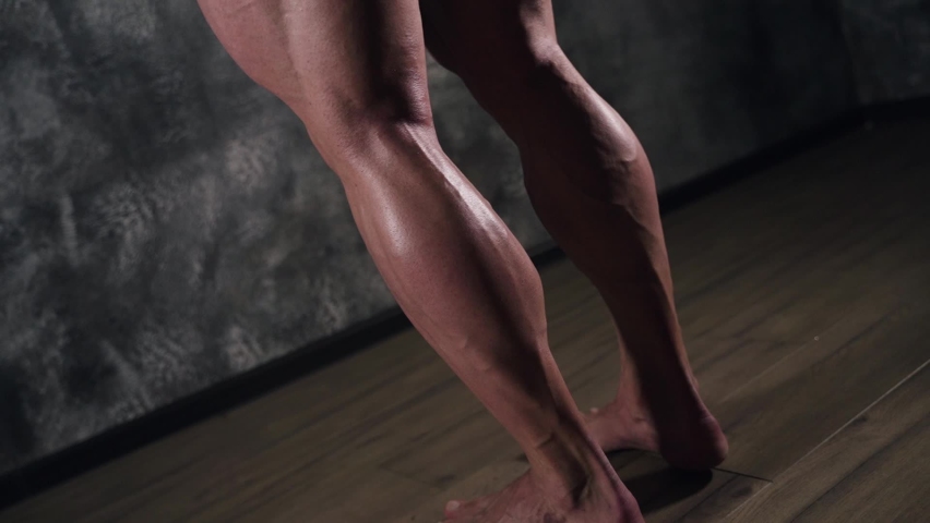 barefoot muscular guy strong legs bodybuilder's Stock Footage Video ...