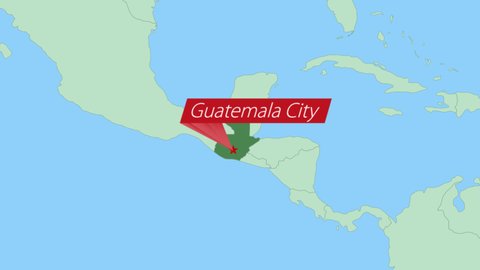 Map of Guatemala with pin of country capital. Guatemala Map with neighboring countries in green color.