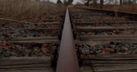pan-up from left rail of an abandoned railway in slowmotion