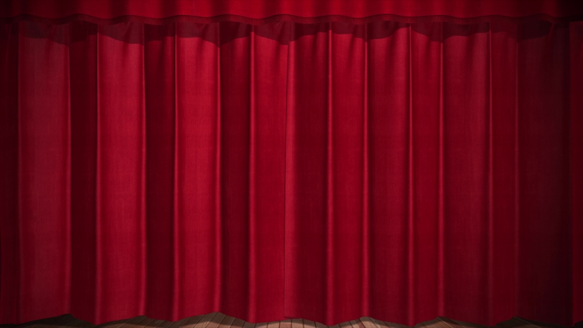 Red velvet theater curtains in motion. Opening and closing curtains with green chroma key. Royalty-Free Stock Footage #1065666172