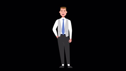 lip syncing Facial Animation for narration. male character businessman speaking. looped animated footage in flat style. talking mouth, lips expressions, articulation, hand gesture with ALPHA Channel