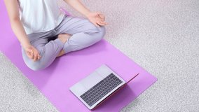 Online yoga lesson concept. Remote training. Fitness. New normal lifestyle.