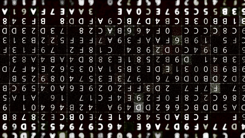Computer program backdrop with big data processing by high tech technological computer. Animation. High tech mathematics scan search with symbols placed in rows turned upside down, monochrome.  Royalty-Free Stock Footage #1065677308