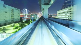 Point of view time-lapse through Tokyo tunnels via the automated guideway transit system (AGT) called the Yurikamome at night. No reflections. 