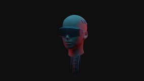 Cyber girl head in the dark. Mystical video for your project. Cyberpunk. 3D render.
